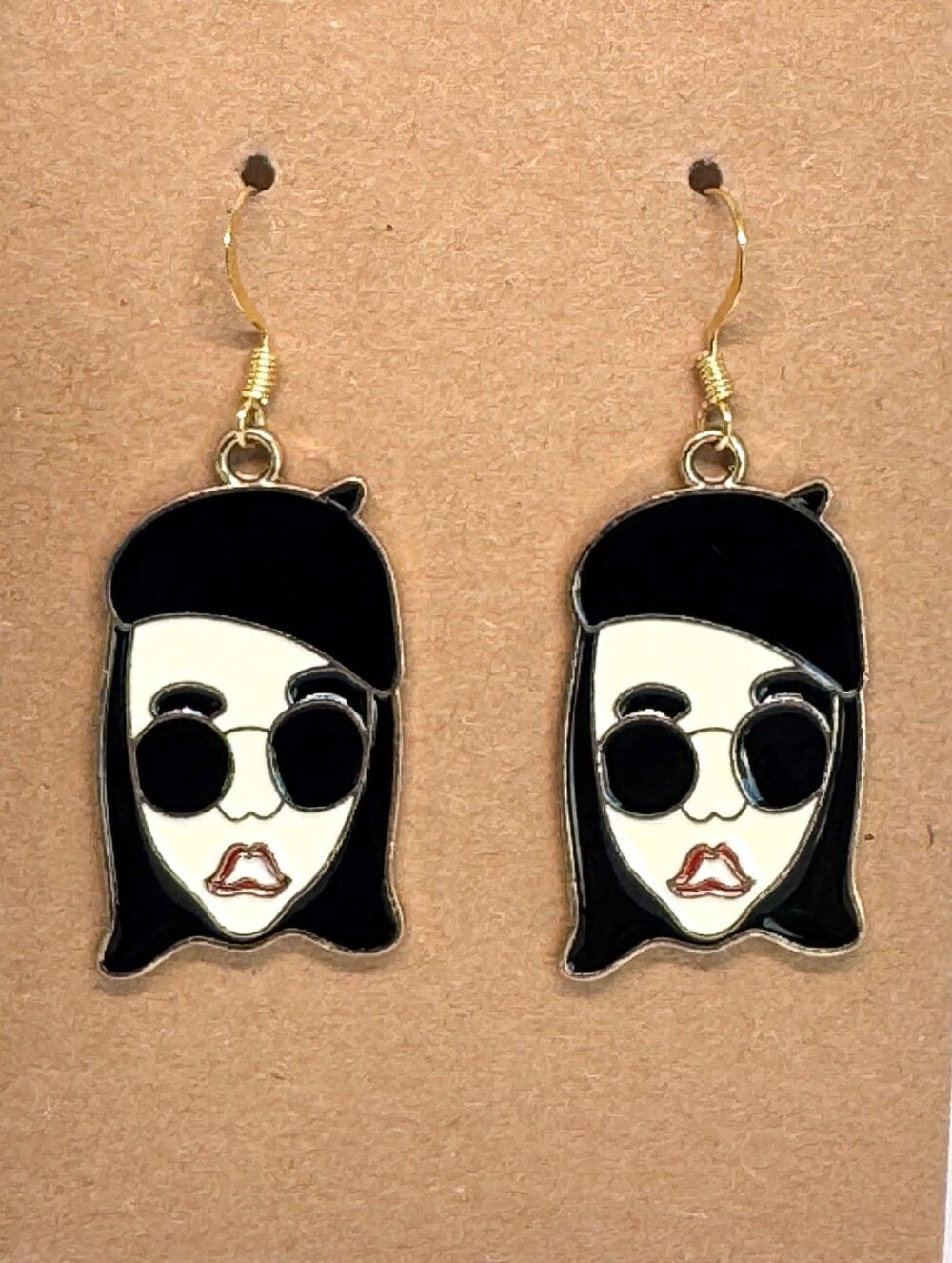 Retro Enamel Hippy Woman Gold Indio Jewelry Earrings #2075 - Picture 4 of 4